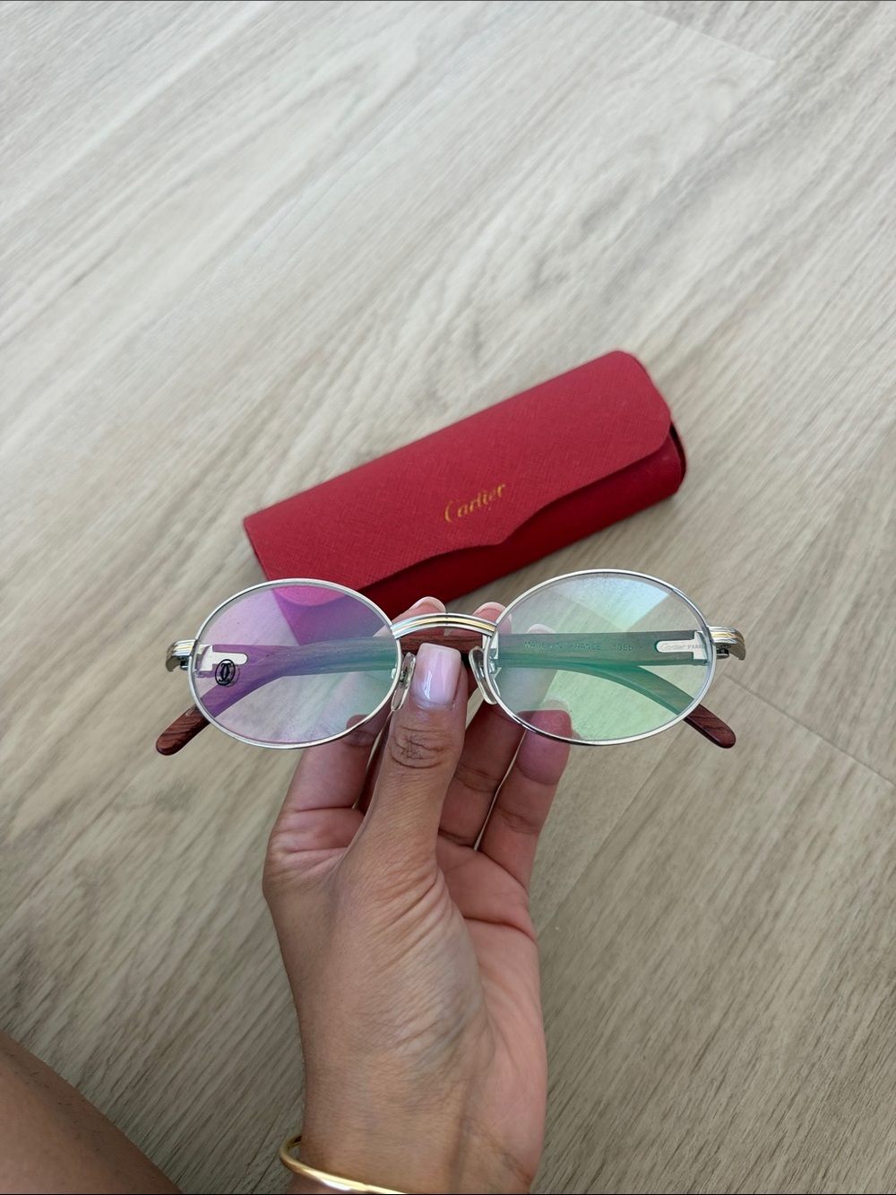 Cartier Gold Oval Sunglasses with Pink and Green Lenses